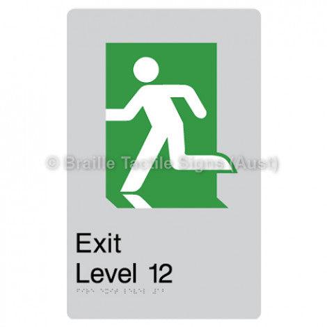 Braille Sign Fire Exit Level 12 - Braille Tactile Signs Aust. - BTS279-12-slv - Custom Signs - Fast Shipping - High Quality - Australian Made & Owned