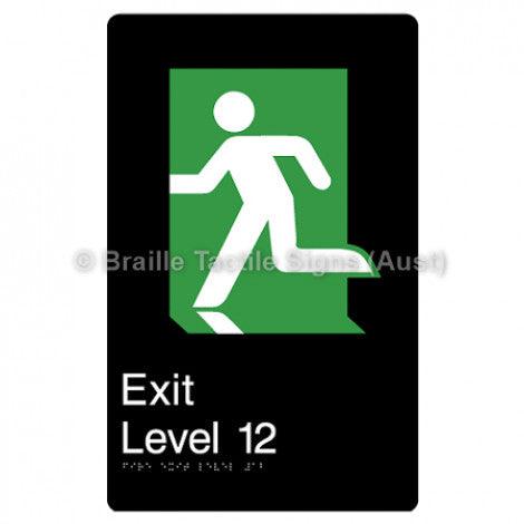Braille Sign Fire Exit Level 12 - Braille Tactile Signs Aust. - BTS279-12-blk - Custom Signs - Fast Shipping - High Quality - Australian Made & Owned