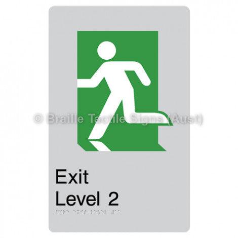 Braille Sign Fire Exit Level 2 - Braille Tactile Signs Aust. - BTS279-02-slv - Custom Signs - Fast Shipping - High Quality - Australian Made & Owned