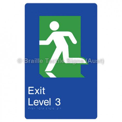 Braille Sign Fire Exit Level 3 - Braille Tactile Signs Aust. - BTS279-03-blu - Custom Signs - Fast Shipping - High Quality - Australian Made & Owned