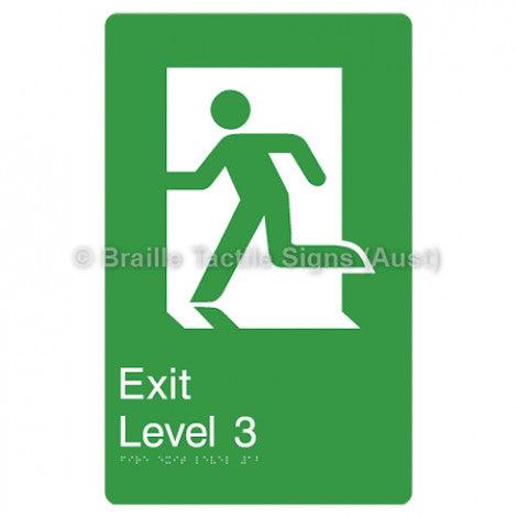 Braille Sign Fire Exit Level 3 - Braille Tactile Signs Aust. - BTS279-03-grn - Custom Signs - Fast Shipping - High Quality - Australian Made & Owned