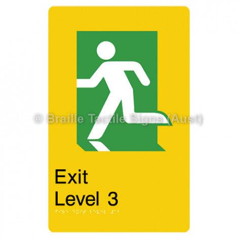 Braille Sign Fire Exit Level 3 - Braille Tactile Signs Aust. - BTS279-03-yel - Custom Signs - Fast Shipping - High Quality - Australian Made & Owned