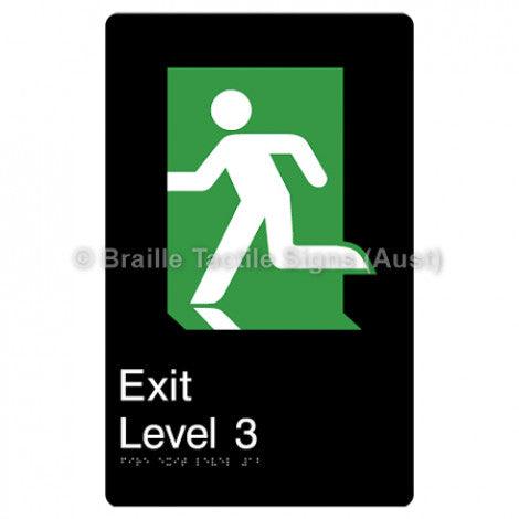 Braille Sign Fire Exit Level 3 - Braille Tactile Signs Aust. - BTS279-03-blk - Custom Signs - Fast Shipping - High Quality - Australian Made & Owned