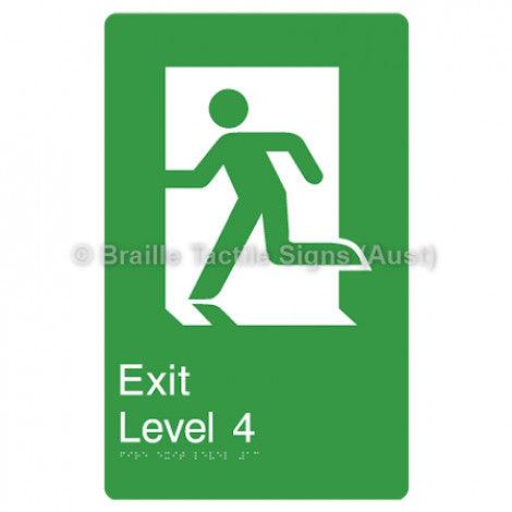 Braille Sign Fire Exit Level 4 - Braille Tactile Signs Aust. - BTS279-04-grn - Custom Signs - Fast Shipping - High Quality - Australian Made & Owned