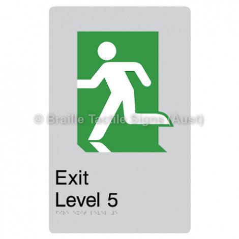 Braille Sign Fire Exit Level 5 - Braille Tactile Signs Aust. - BTS279-05-slv - Custom Signs - Fast Shipping - High Quality - Australian Made & Owned