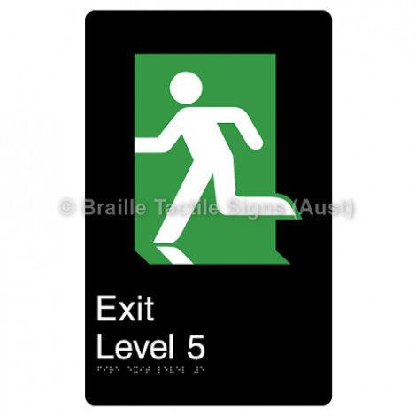 Braille Sign Fire Exit Level 5 - Braille Tactile Signs Aust. - BTS279-05-blk - Custom Signs - Fast Shipping - High Quality - Australian Made & Owned