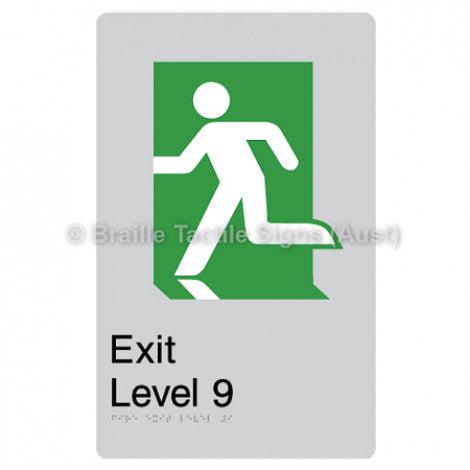 Braille Sign Fire Exit Level 9 - Braille Tactile Signs Aust. - BTS279-09-slv - Custom Signs - Fast Shipping - High Quality - Australian Made & Owned