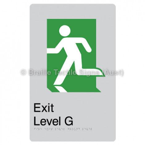 Braille Sign Fire Exit Level Ground - Braille Tactile Signs Aust. - BTS279-G-slv - Custom Signs - Fast Shipping - High Quality - Australian Made & Owned