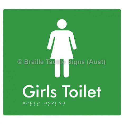 Braille Sign Girls Toilet - Braille Tactile Signs Aust. - BTS45n-grn - Custom Signs - Fast Shipping - High Quality - Australian Made & Owned