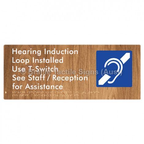 Braille Sign Hearing Induction Loop Installed Use T-Switch. See Staff / Reception for Assistance - Braille Tactile Signs Aust. - BTS370-wdg - Custom Signs - Fast Shipping - High Quality - Australian Made & Owned