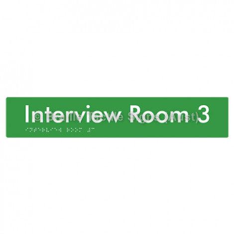 Braille Sign Interview Room 3 - Braille Tactile Signs Aust. - BTS250-03-grn - Custom Signs - Fast Shipping - High Quality - Australian Made & Owned