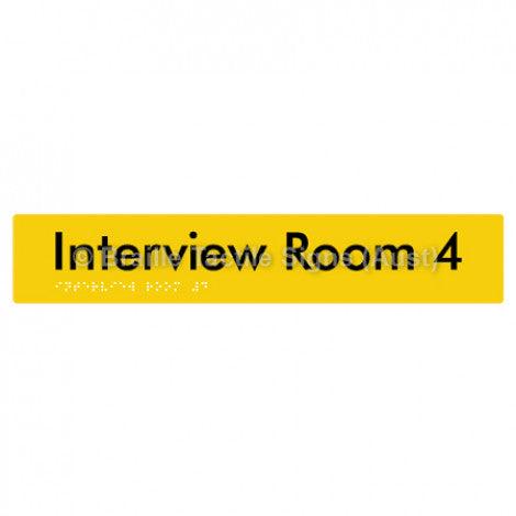 Braille Sign Interview Room 4 - Braille Tactile Signs Aust. - BTS250-04-yel - Custom Signs - Fast Shipping - High Quality - Australian Made & Owned