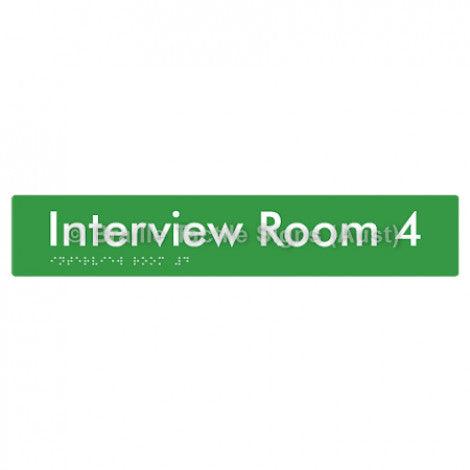 Braille Sign Interview Room 4 - Braille Tactile Signs Aust. - BTS250-04-grn - Custom Signs - Fast Shipping - High Quality - Australian Made & Owned