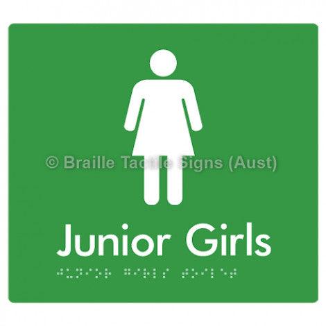 Braille Sign Junior Girls Toilet - Braille Tactile Signs Aust. - BTS142-grn - Custom Signs - Fast Shipping - High Quality - Australian Made & Owned