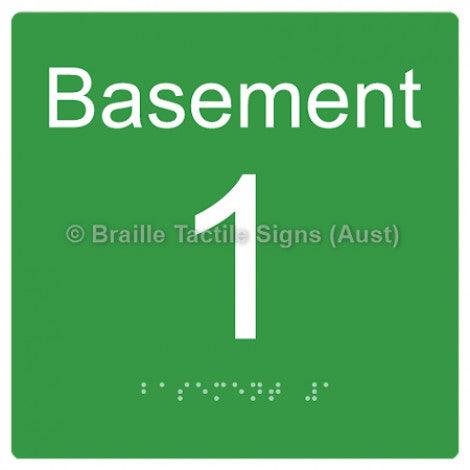 Braille Sign Level Sign - Basement 1 - Braille Tactile Signs Aust. - BTS272-BM-1-grn - Custom Signs - Fast Shipping - High Quality - Australian Made & Owned