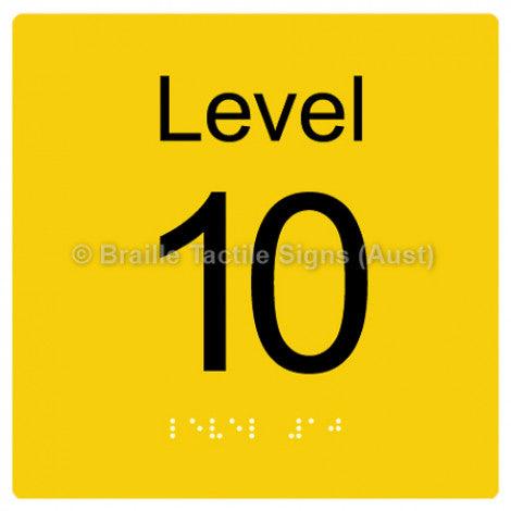 Braille Sign Level Sign - Level 10 - Braille Tactile Signs Aust. - BTS272-10-yel - Custom Signs - Fast Shipping - High Quality - Australian Made & Owned