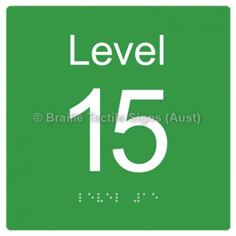 Braille Sign Level Sign - Level 15 - Braille Tactile Signs Aust. - BTS272-15-grn - Custom Signs - Fast Shipping - High Quality - Australian Made & Owned