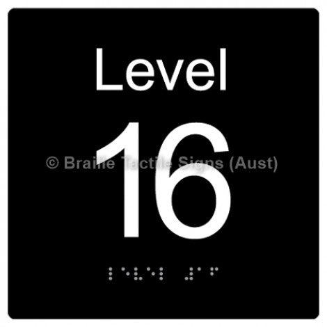 Braille Sign Level Sign - Level 16 - Braille Tactile Signs Aust. - BTS272-16-blk - Custom Signs - Fast Shipping - High Quality - Australian Made & Owned