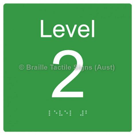 Braille Sign Level Sign - Level 2 - Braille Tactile Signs Aust. - BTS272-02-grn - Custom Signs - Fast Shipping - High Quality - Australian Made & Owned