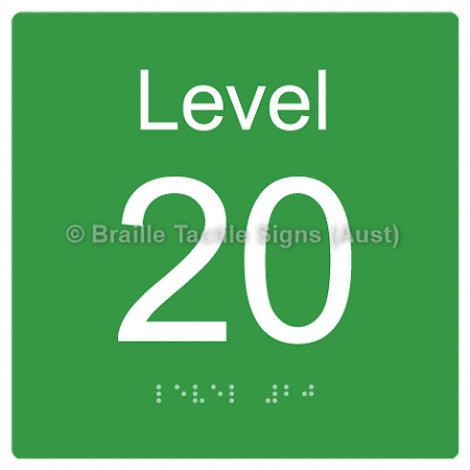 Braille Sign Level Sign - Level 20 - Braille Tactile Signs Aust. - BTS272-20-grn - Custom Signs - Fast Shipping - High Quality - Australian Made & Owned