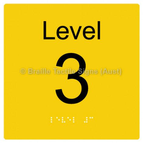 Braille Sign Level Sign - Level 3 - Braille Tactile Signs Aust. - BTS272-03-yel - Custom Signs - Fast Shipping - High Quality - Australian Made & Owned