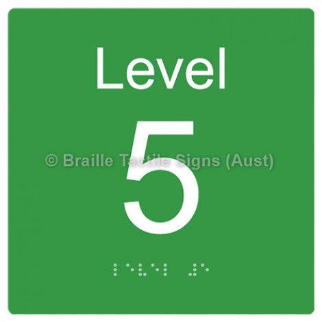 Braille Sign Level Sign - Level 5 - Braille Tactile Signs Aust. - BTS272-05-grn - Custom Signs - Fast Shipping - High Quality - Australian Made & Owned