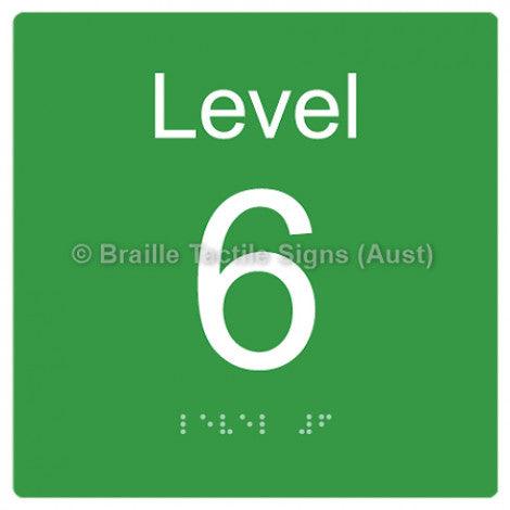 Braille Sign Level Sign - Level 6 - Braille Tactile Signs Aust. - BTS272-06-grn - Custom Signs - Fast Shipping - High Quality - Australian Made & Owned