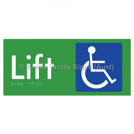 Braille Sign Lift Access - Braille Tactile Signs Aust. - BTS174-grn - Custom Signs - Fast Shipping - High Quality - Australian Made & Owned