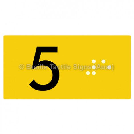 Braille Sign Lift Button Signs (B,G,P,1-10) 5 - Braille Tactile Signs Aust. - BTS189-05-yel - Custom Signs - Fast Shipping - High Quality - Australian Made & Owned