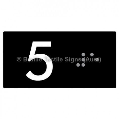 Braille Sign Lift Button Signs (B,G,P,1-10) 5 - Braille Tactile Signs Aust. - BTS189-05-blk - Custom Signs - Fast Shipping - High Quality - Australian Made & Owned