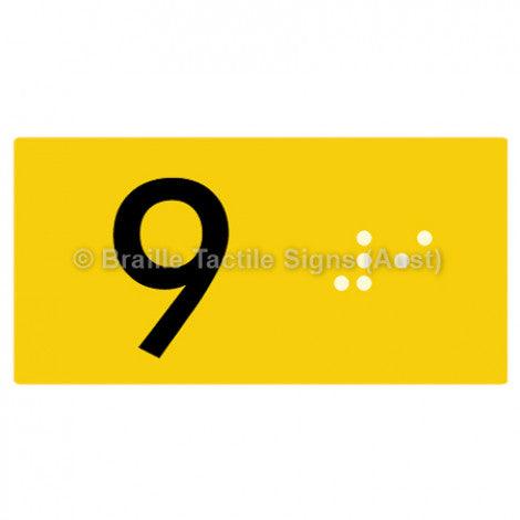 Braille Sign Lift Button Signs (B,G,P,1-10) 9 - Braille Tactile Signs Aust. - BTS189-09-yel - Custom Signs - Fast Shipping - High Quality - Australian Made & Owned