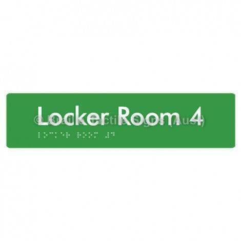 Braille Sign Locker Room 4 - Braille Tactile Signs Aust. - BTS127-04-grn - Custom Signs - Fast Shipping - High Quality - Australian Made & Owned