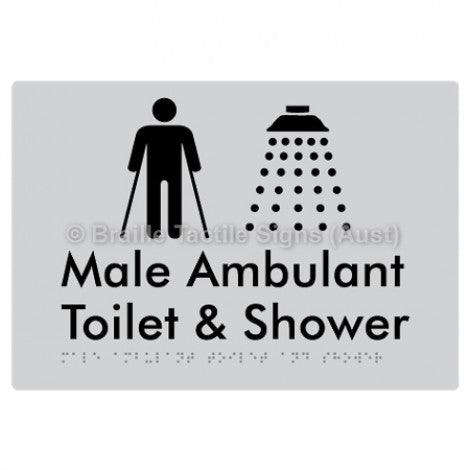 Braille Sign Male Ambulant Toilet & Shower - Braille Tactile Signs Aust. - BTS231-slv - Custom Signs - Fast Shipping - High Quality - Australian Made & Owned