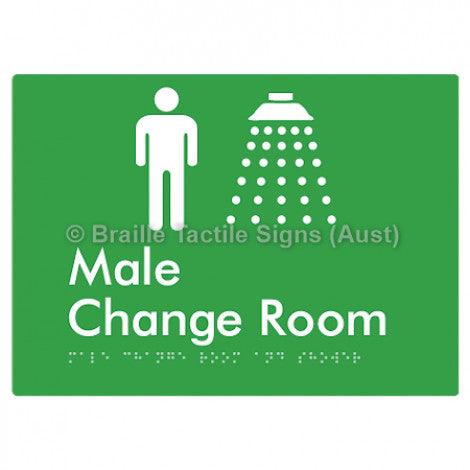 Braille Sign Male Change Room and Shower - Braille Tactile Signs Aust. - BTS375-grn - Custom Signs - Fast Shipping - High Quality - Australian Made & Owned