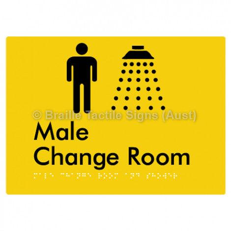 Braille Sign Male Change Room and Shower - Braille Tactile Signs Aust. - BTS375-yel - Custom Signs - Fast Shipping - High Quality - Australian Made & Owned