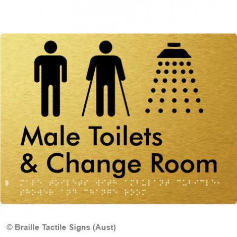 Braille Sign Male Toilets with Ambulant Cubicle, Shower and Change Room - Braille Tactile Signs Aust. - BTS332-aliG - Custom Signs - Fast Shipping - High Quality - Australian Made & Owned