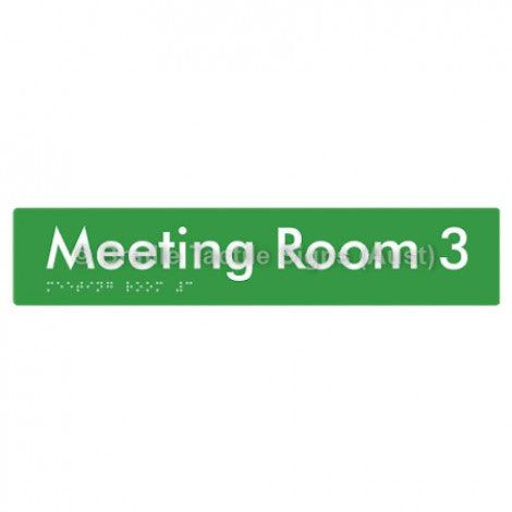 Braille Sign Meeting Room 3 - Braille Tactile Signs Aust. - BTS120-03-grn - Custom Signs - Fast Shipping - High Quality - Australian Made & Owned