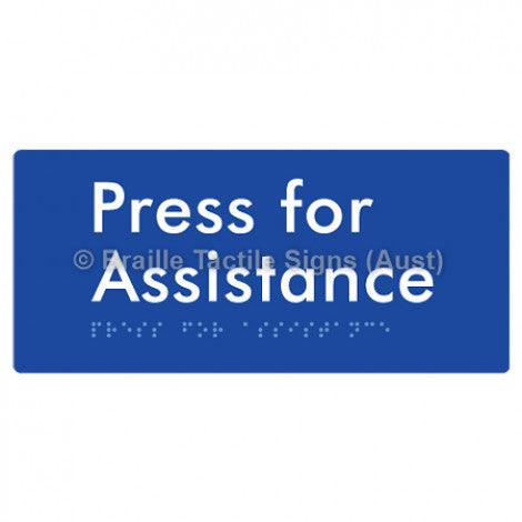 Braille Sign Press for Assistance - Braille Tactile Signs Aust. - BTS165-blu - Custom Signs - Fast Shipping - High Quality - Australian Made & Owned