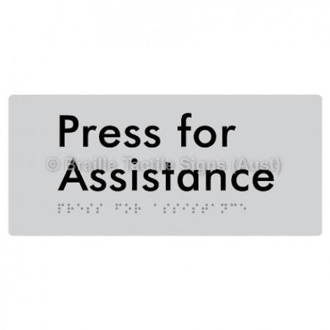 Braille Sign Press for Assistance - Braille Tactile Signs Aust. - BTS165-slv - Custom Signs - Fast Shipping - High Quality - Australian Made & Owned