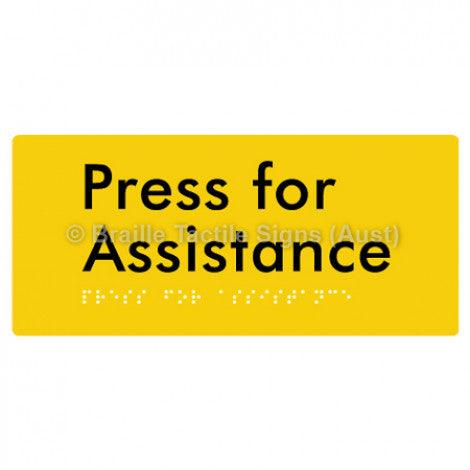 Braille Sign Press for Assistance - Braille Tactile Signs Aust. - BTS165-yel - Custom Signs - Fast Shipping - High Quality - Australian Made & Owned