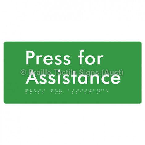 Braille Sign Press for Assistance - Braille Tactile Signs Aust. - BTS165-grn - Custom Signs - Fast Shipping - High Quality - Australian Made & Owned