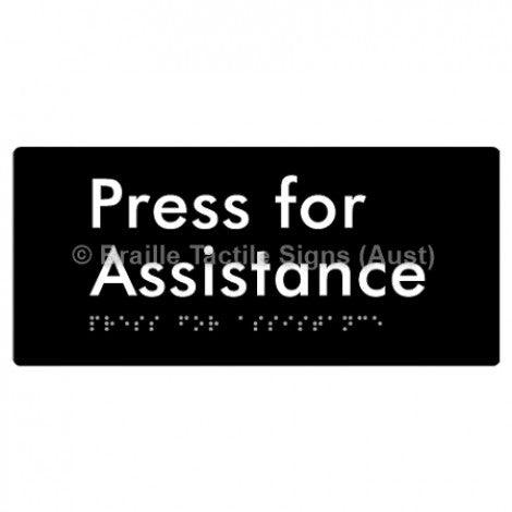 Braille Sign Press for Assistance - Braille Tactile Signs Aust. - BTS165-blk - Custom Signs - Fast Shipping - High Quality - Australian Made & Owned