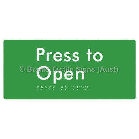 Braille Sign Press to Open - Braille Tactile Signs Aust. - BTS164-grn - Custom Signs - Fast Shipping - High Quality - Australian Made & Owned