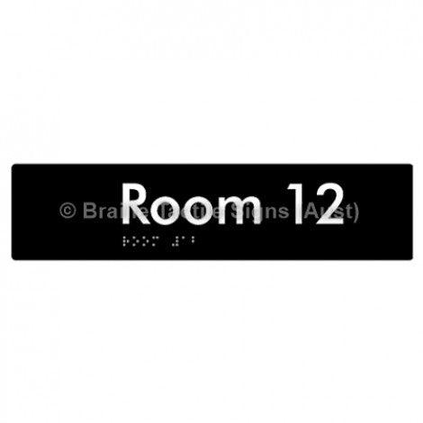 Braille Sign Room 12 - Braille Tactile Signs Aust. - BTS248-12-blk - Custom Signs - Fast Shipping - High Quality - Australian Made & Owned