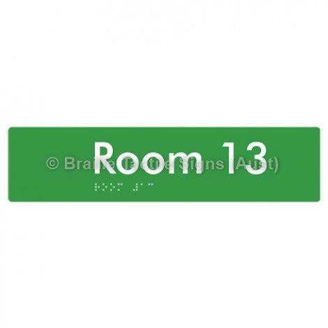 Braille Sign Room 13 - Braille Tactile Signs Aust. - BTS248-13-grn - Custom Signs - Fast Shipping - High Quality - Australian Made & Owned