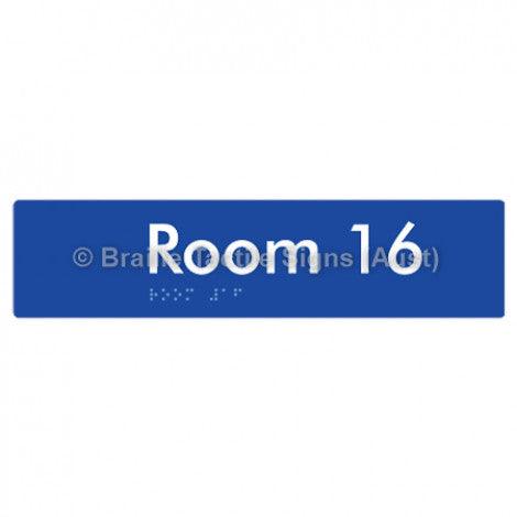 Braille Sign Room 16 - Braille Tactile Signs Aust. - BTS248-16-blu - Custom Signs - Fast Shipping - High Quality - Australian Made & Owned