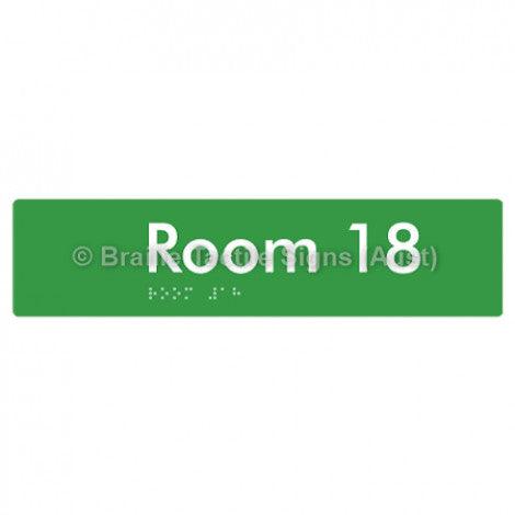 Braille Sign Room 18 - Braille Tactile Signs Aust. - BTS248-18-grn - Custom Signs - Fast Shipping - High Quality - Australian Made & Owned