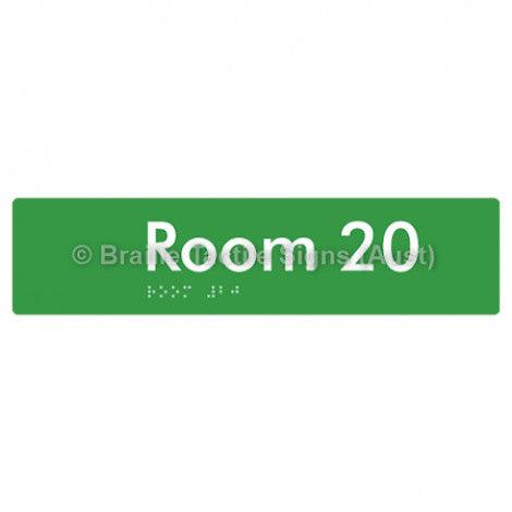 Braille Sign Room 20 - Braille Tactile Signs Aust. - BTS248-20-grn - Custom Signs - Fast Shipping - High Quality - Australian Made & Owned