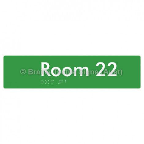 Braille Sign Room 22 - Braille Tactile Signs Aust. - BTS248-22-grn - Custom Signs - Fast Shipping - High Quality - Australian Made & Owned