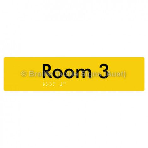 Braille Sign Room 3 - Braille Tactile Signs Aust. - BTS248-03-yel - Custom Signs - Fast Shipping - High Quality - Australian Made & Owned